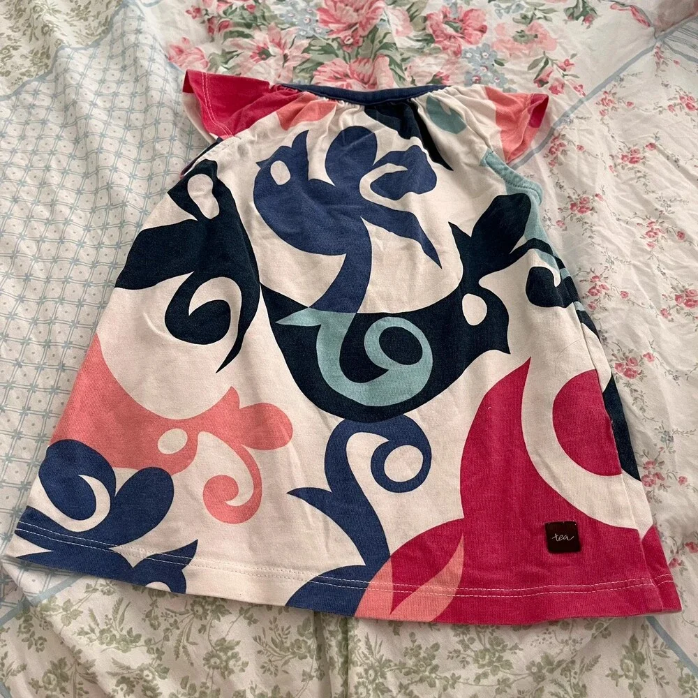 Tea Collection Baby Girls Tweet Abstract Bird Print Pink Blue Swing Dress 3-6 Mo